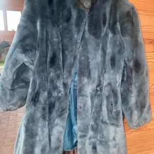 Elegant shirred  beaver mink  Fur Coat forest green